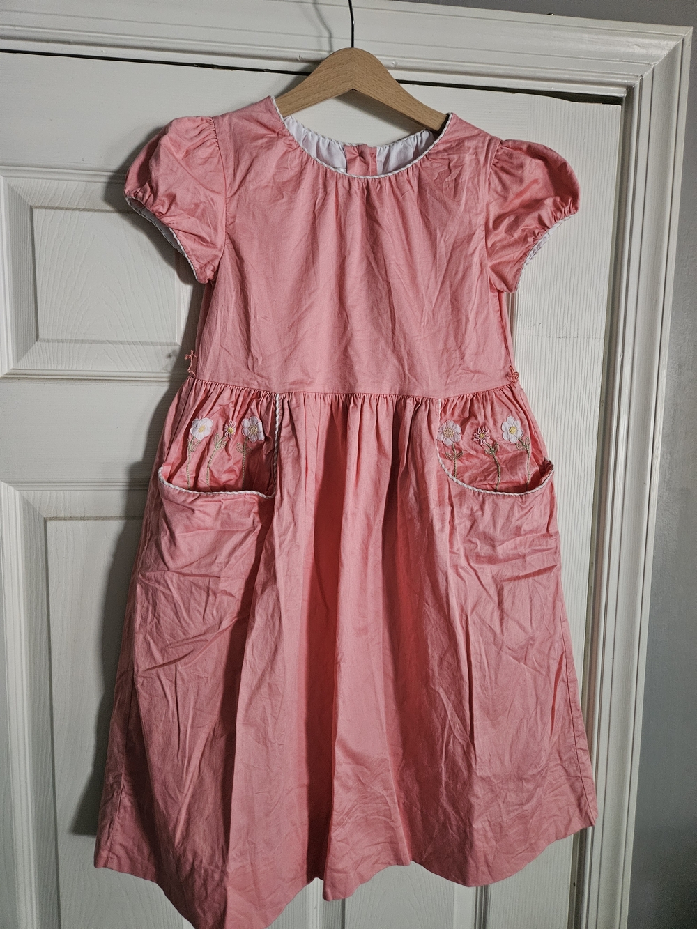 Strasburg Pink Short-Sleeve Embroidered Pocket Dress